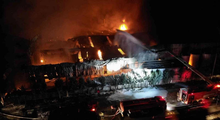 Sünger fabrikası alevlere teslim oldu: Ekipler yangını söndürmek için seferber oldu