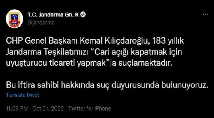 Jandarma ve EGM’den, Kılıçdaroğlu hakkında suç duyurusu açıklaması