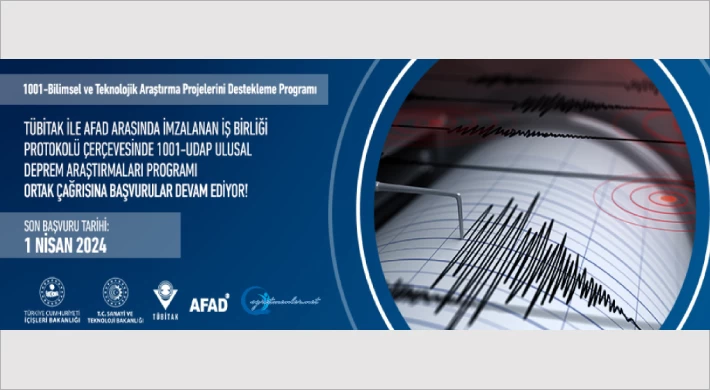 1001-UDAP Ulusal Deprem Araştırmaları Programı Ortak Çağrısına Başvurular Devam Ediyor